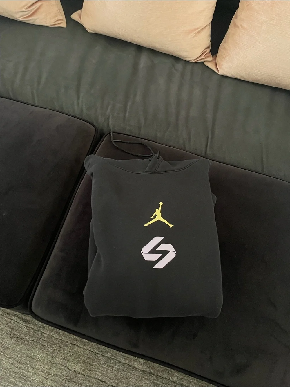 Jordan Black Hoodie with Yellow Jumpman and White Graphic